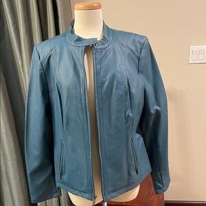 Dennis Basso Teal Faux Leather Jacket